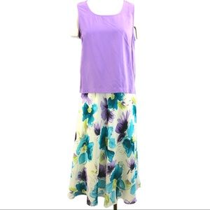 Coldwater Creek Skirt Top Silk Purple Flower Sz PL